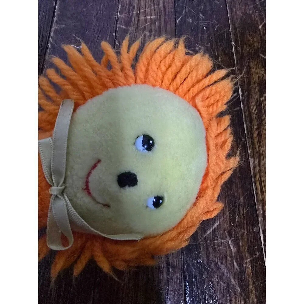 Vintage 1970s Stahlwood Toy Orange Lion Baby Rattle Plush